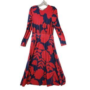 Boden Floral Fit & Flare Midi Dress Size 6 Viscose Blue and Red Botanical Print